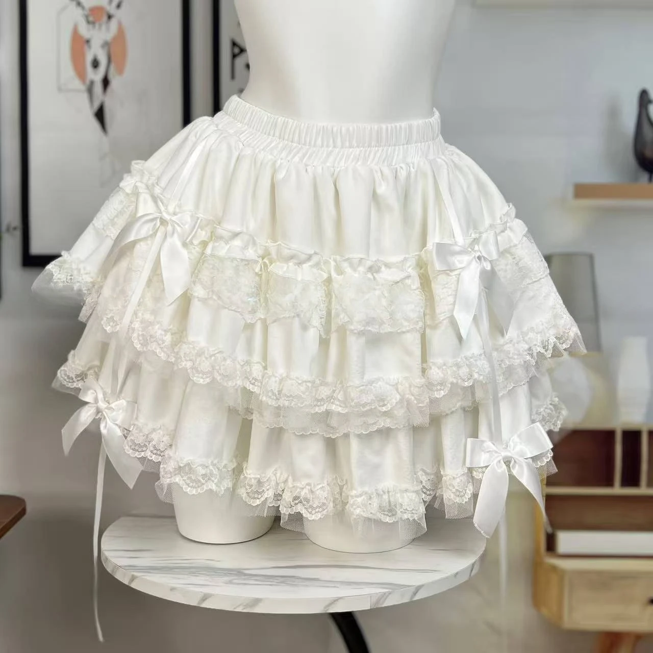 اليابانية الحلو Y2k تنورة صغيرة الساخن الفتيات لوليتا عالية الخصر المرقعة القوس لطيف تنورة Harajuku موضة كعكة التنانير جديد