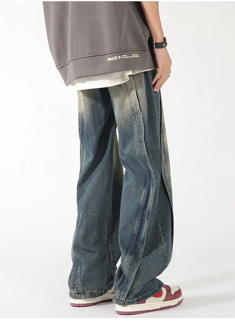 

Jeans men's spring 2024 new design sense niche loose wide leg straight leg pants