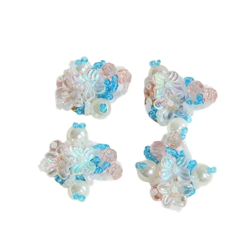 Handmade Blue Beads Cluster Button Accessory for Jewelry Making 3pcs DIY Sewing Hole Shoes Decoration Ornaments Wholesale
