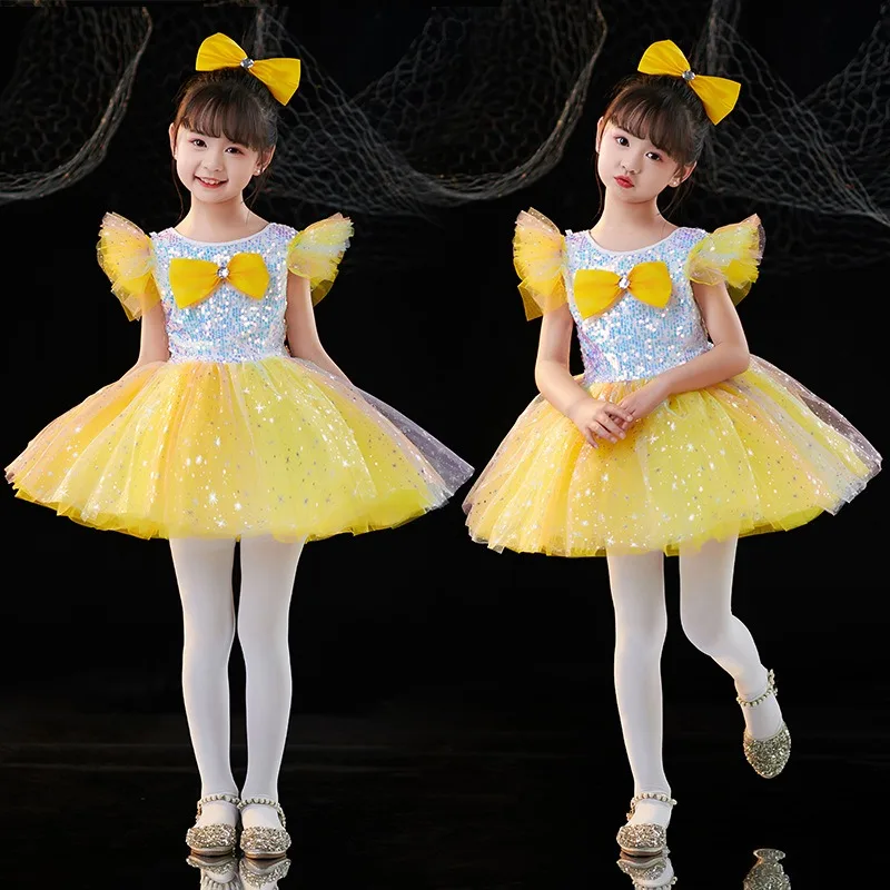 Children\'s Day Performance Clothes Puffy Gauze Skirt Sequined Dance Performance Clothes Girl Princess Puffy Dress Evening Dress