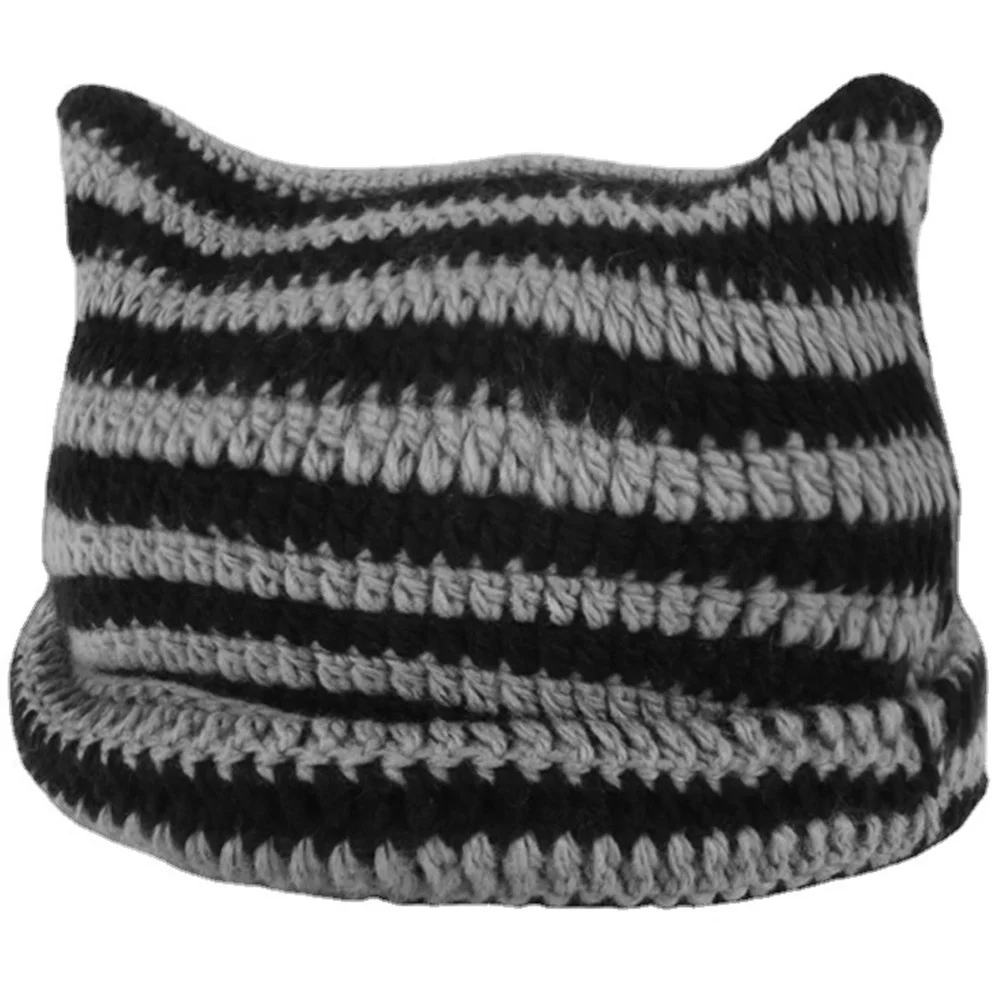 หมวกบีนนี่ไหมพรมสำหรับผู้หญิง ดีไซน์หูปีศาจสุดน่ารัก อุ่นสบาย เหมาะสำหรับใส่เที่ยวข้างนอก สไตล์ลำลอง แฟชั่นทันสมัย