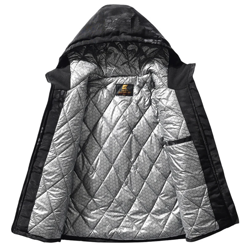 Winter Men's Outdoor Windproof Coat Tactical Fleece Hooded Parka Jacket Camouflage Cotton Padded Thermal Parkas Windbreaker Coat