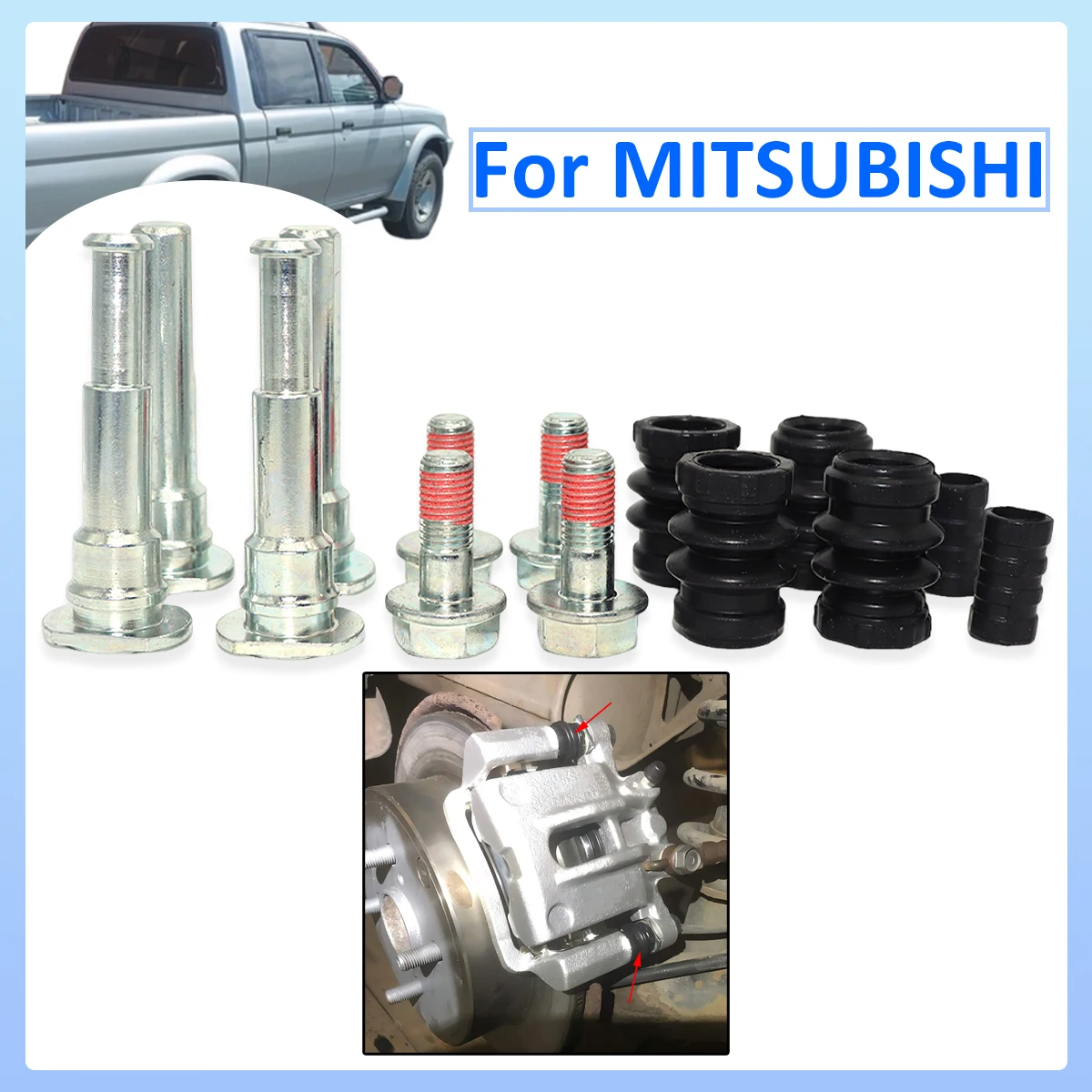 

Front Left Right Brake Caliper Cylinder Slider Guide Pin Bushing Boot Seal Rebuild Kits FOR MITSUBISHI L200 K74 00-07 314MM DISC