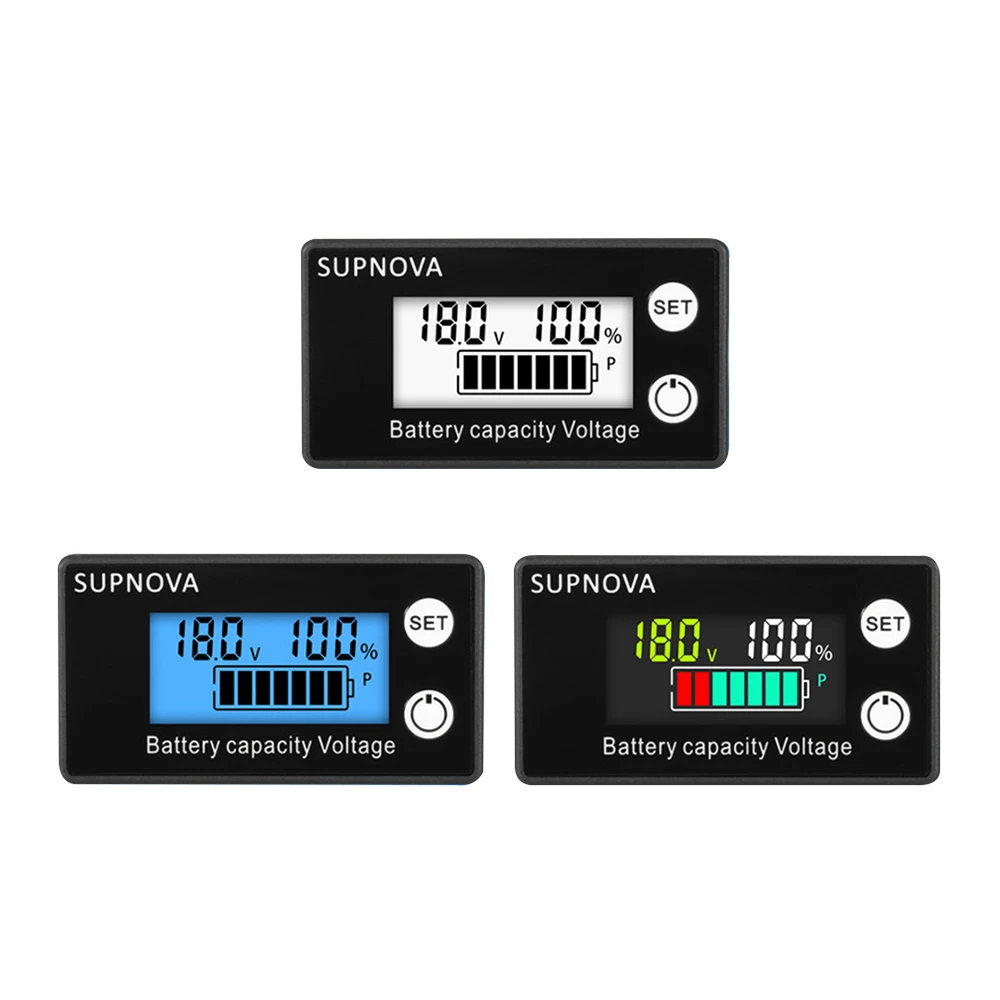 LCD Digital Battery Capacity Indicator DC 8V-100V Lead Acid Lithium LiFePO4 Car Motorcycle Voltmeter Voltage Gauge 12V 24V 48V