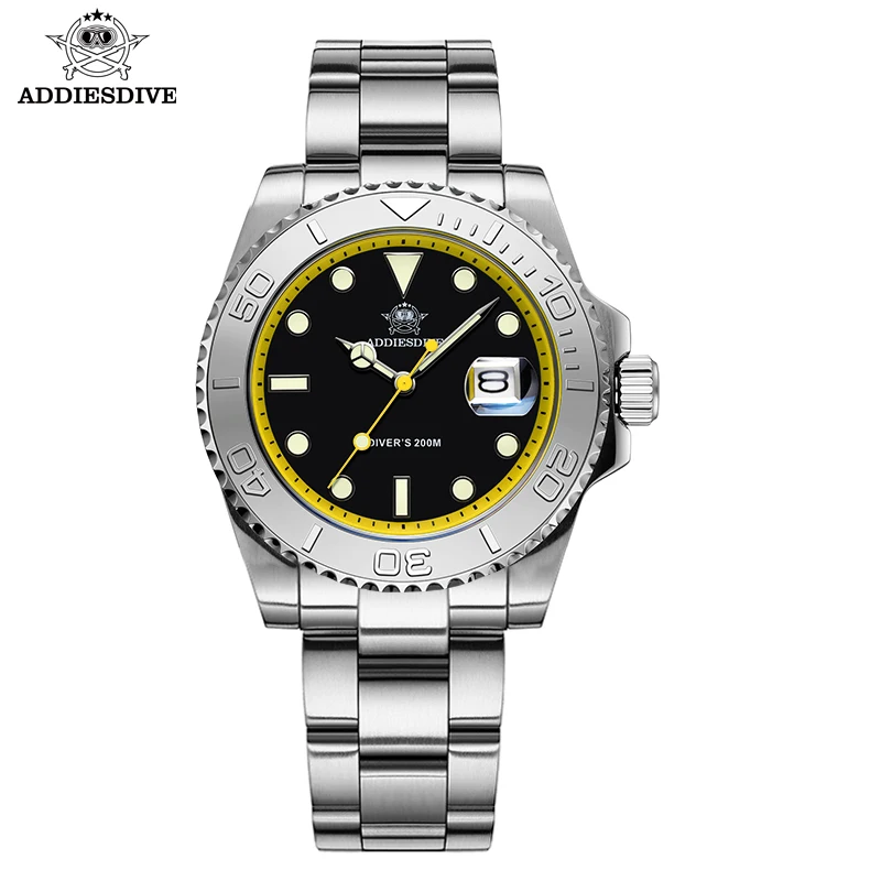 ADDIESDIVE Men\'s Watch AD2040 BGW9 Super Luminous 316L Stainless Steel 20Bar Diving Quartz Steel Watches