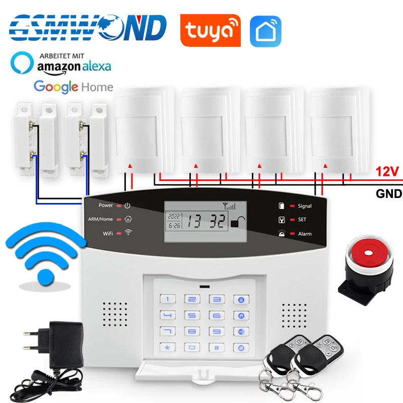 Tuya WiFi 433MHz Wireless Alarm System GSM Smart Home Security Alarm Wired Door Window Sensor Smart Life APP Alexa Voice Control