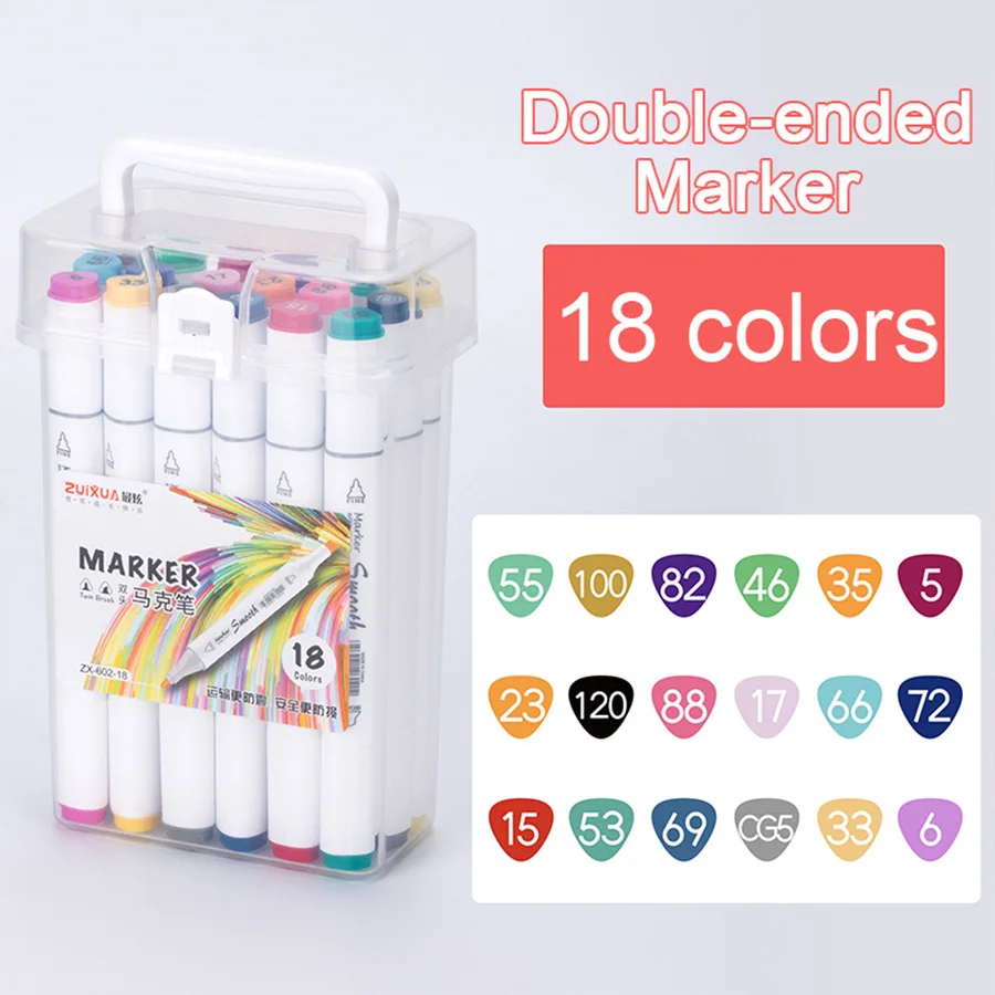 

Colorful Double-ended Marker Smooth Creation Fiber Nib Pen Cap with Color Code Comfortable Grip Student Painting Study
