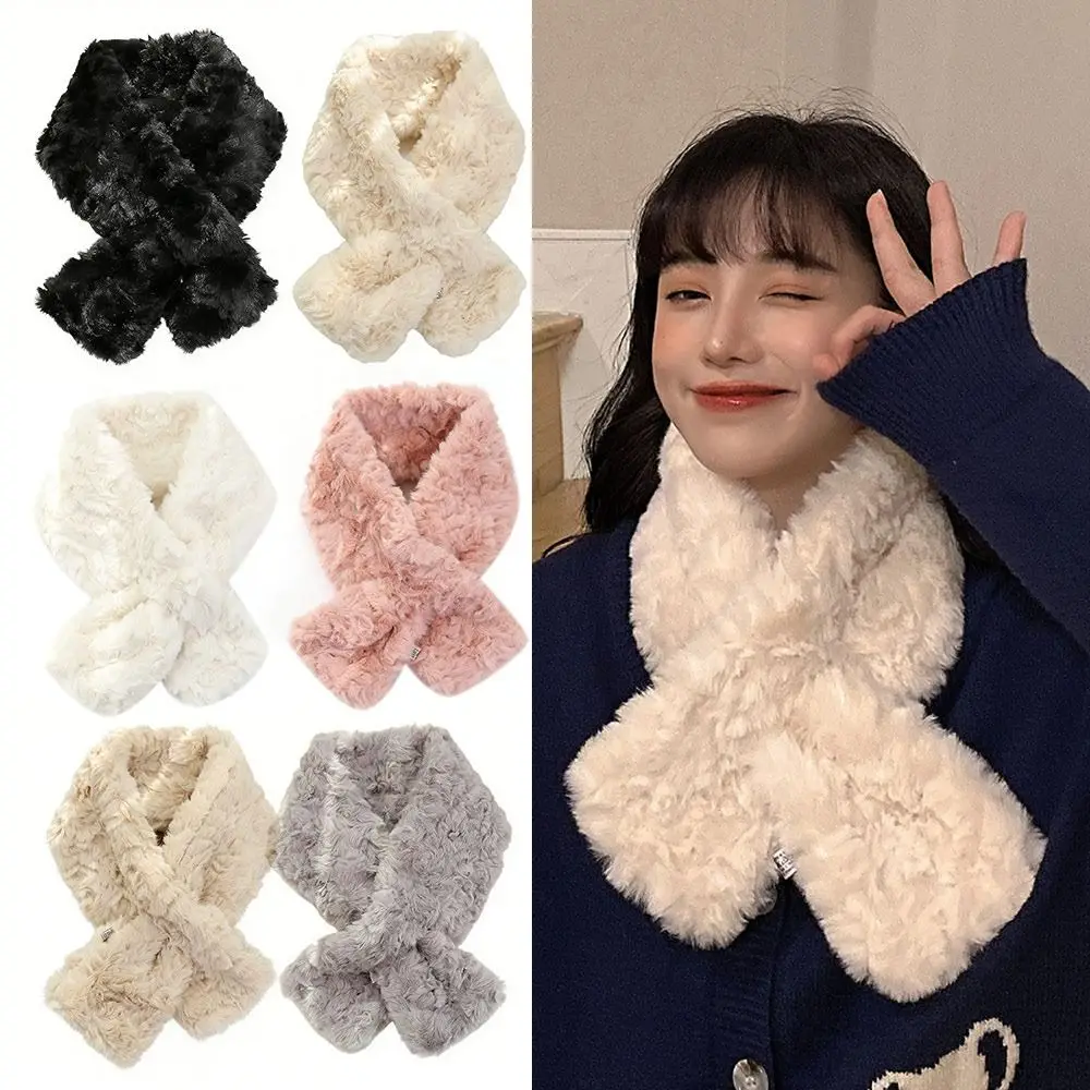 

Elegant Imitation Rex Rabbit Fur Cross Collar Scarf Thickened Cold-proof Neck Warmer Keep Warm Soft Winter Neck Scarf for Women