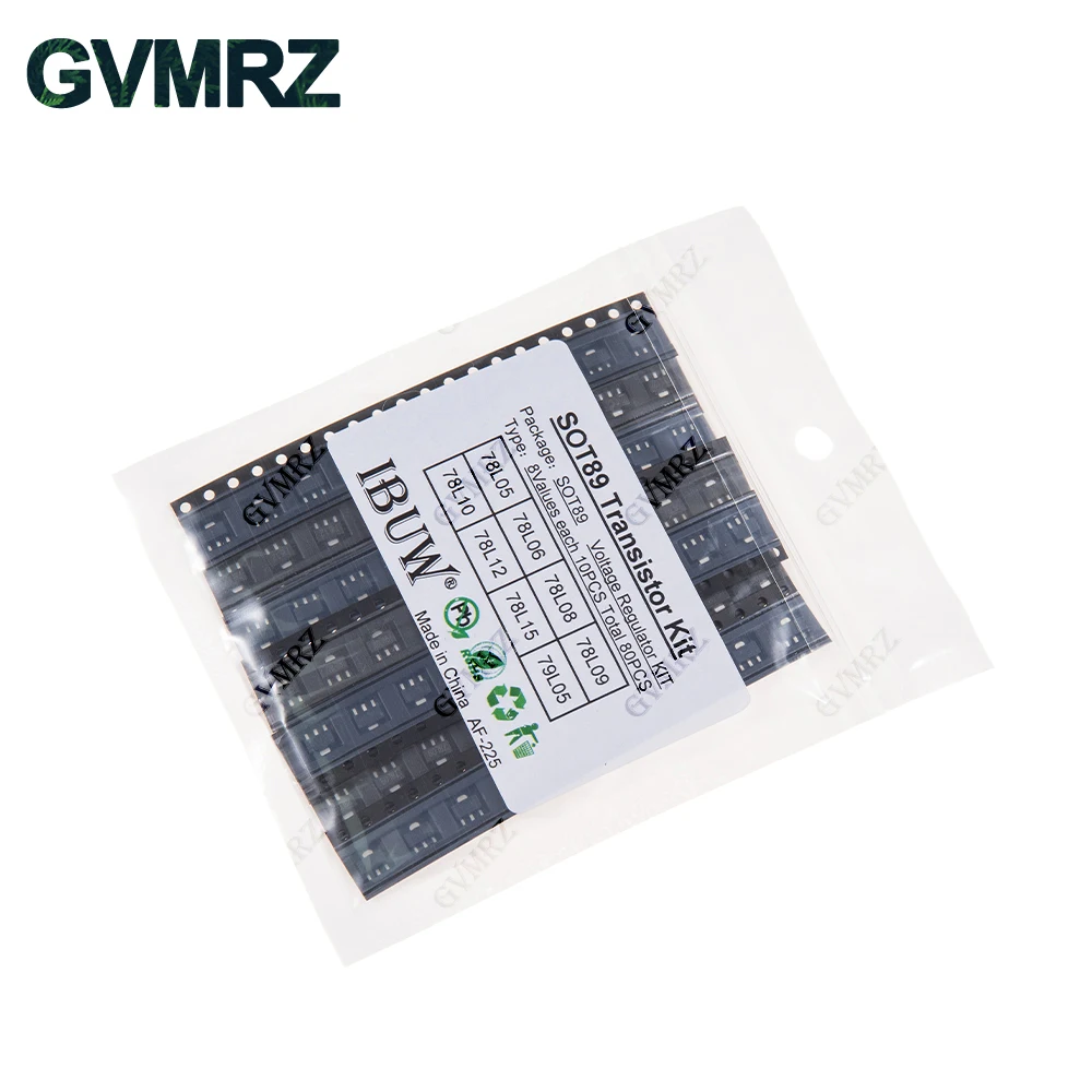 80 قطعة 8 قيم SOT89 طقم الترانزستور (78L05/78L06/78L12 إلخ) منظم الجهد لمشروع إمداد الطاقة الإلكتروني Arduino DIY #4