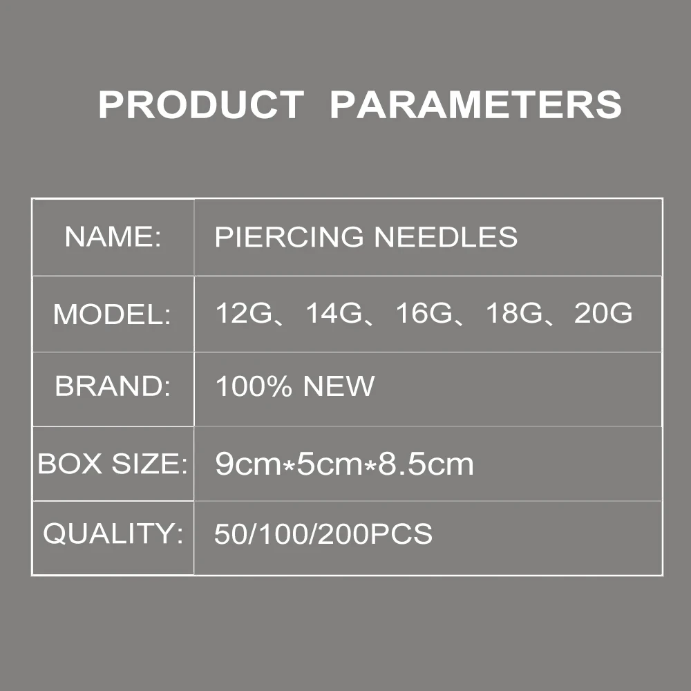 300/100/50PCS Body Piercing Needles 12G 14G 16G 18G 20G Sterilized Stainless Steel Ear Nose Lip Disposable Piercing Needles