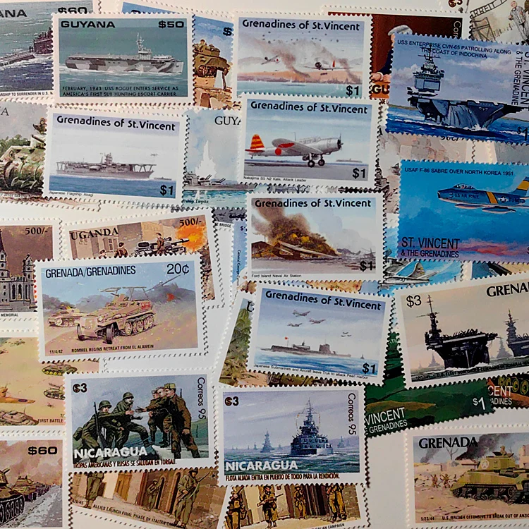 World War 2 Themed Post Stamps 50 Different Campaign Series Postage Stamps For Collection
