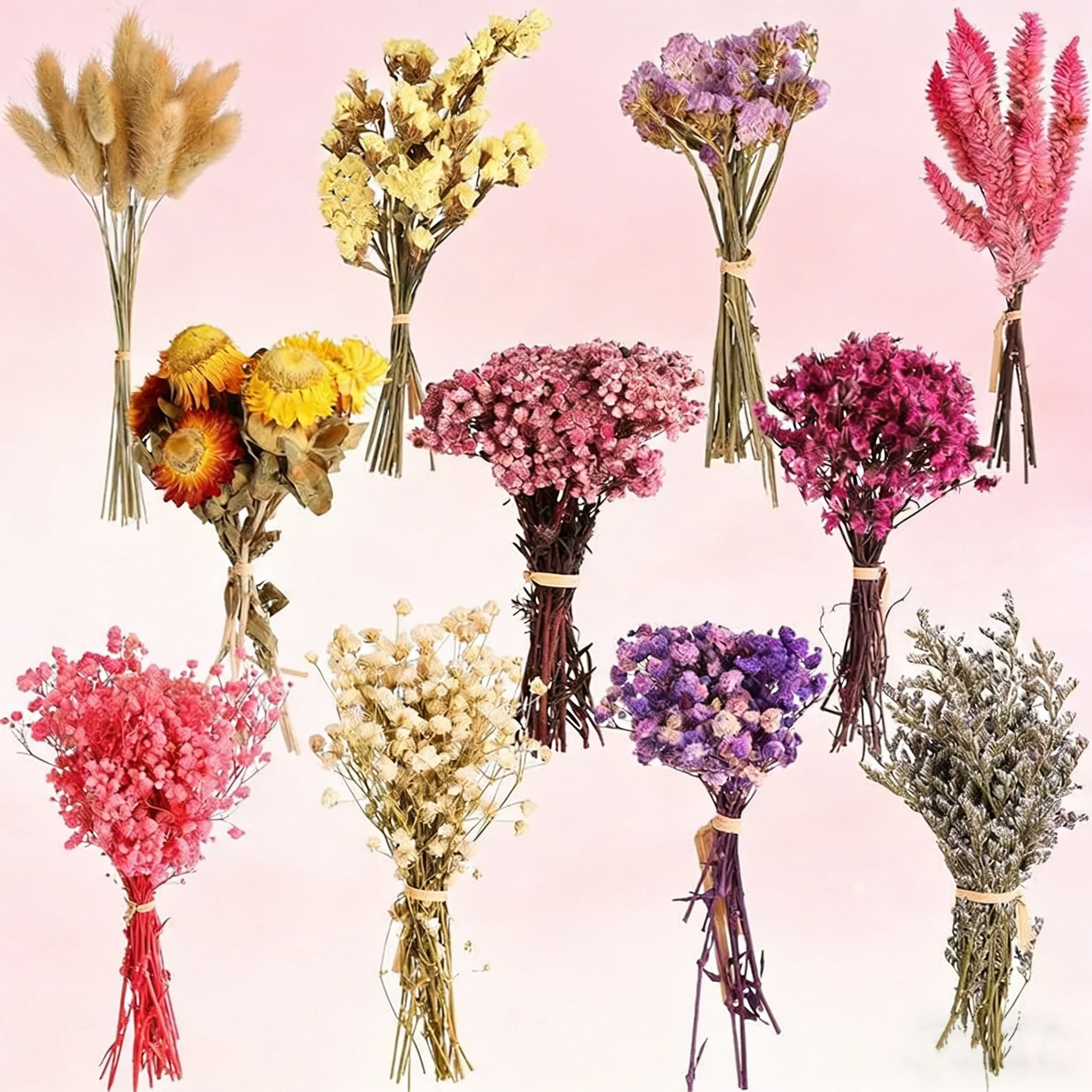 Paquete de Material de Flores Secas Mixtas en Caja, Mini Ramo Pequeño, Regalos de Boda, Boutonniere, Recuerdo, Caja Floral con Varias Plantas