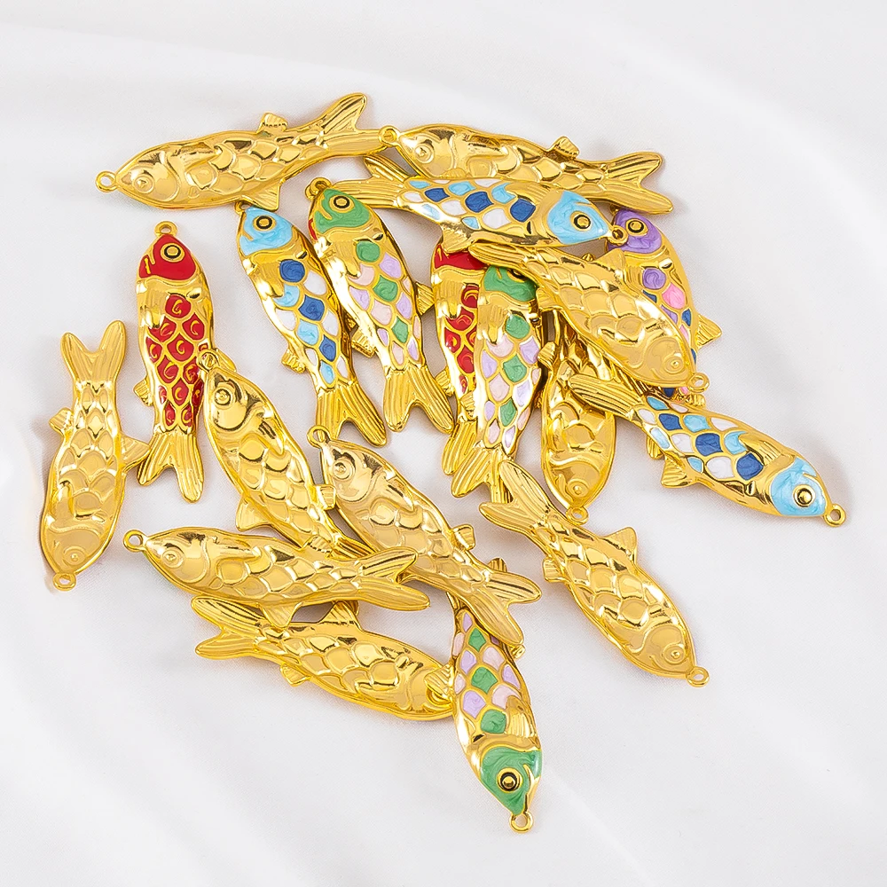 

2pcs Stainless Steel Colored Enamel Oil Dripping Fish Pendant Charms for DIY Jewelry Making Necklace Bracelet Accessories Crafts