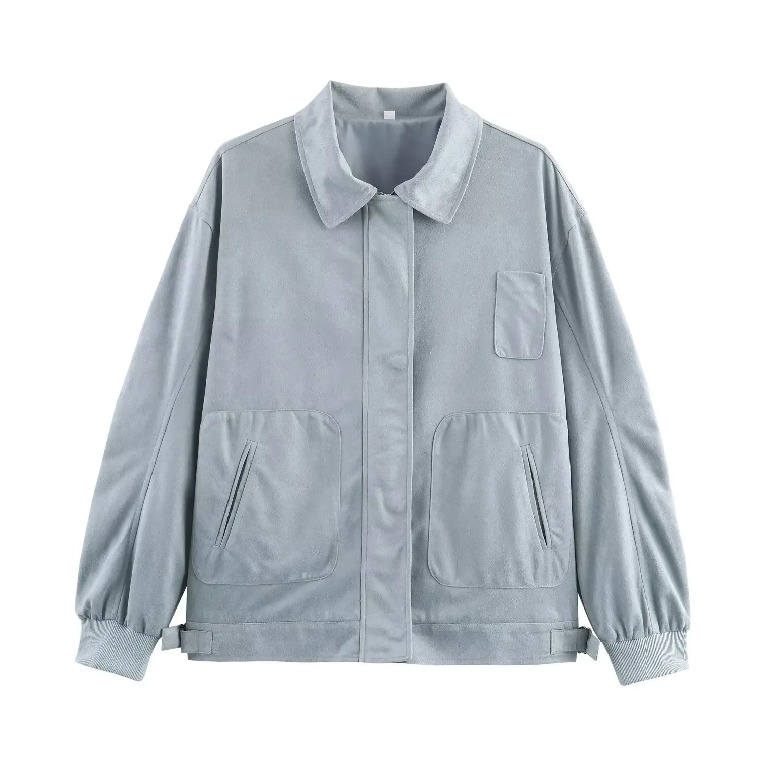 

Woman's Loose Bomber Jacket Lapel Zipper Double Pockets Long-sleeved Solid Color Casual Jacket Casual Autumn New Female Chic Top