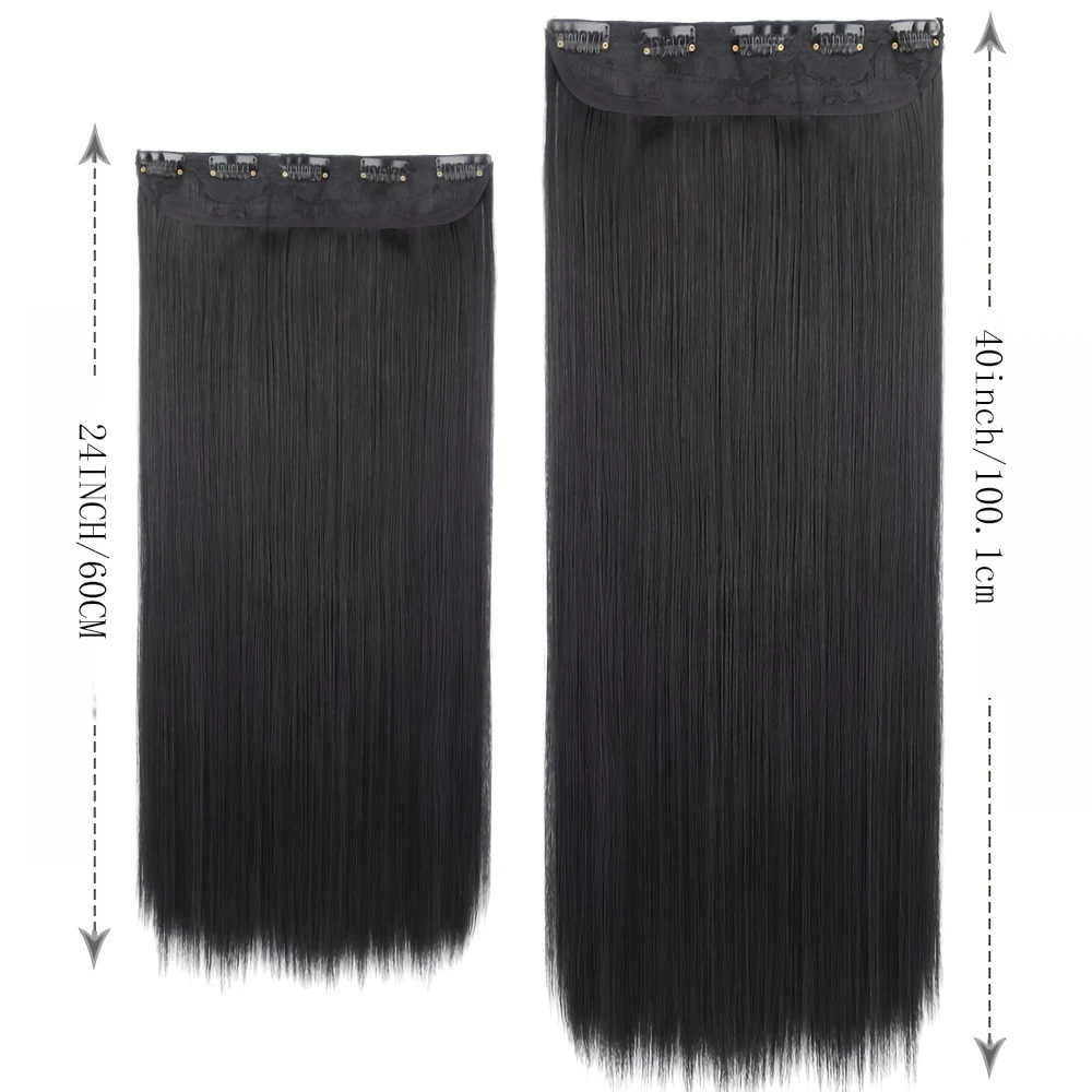 Synthetic Long Straight Hair 5 Clips Hair Extensions Ponytail Extension For Ladies Girls 40/24 Inches Clip In Extensions