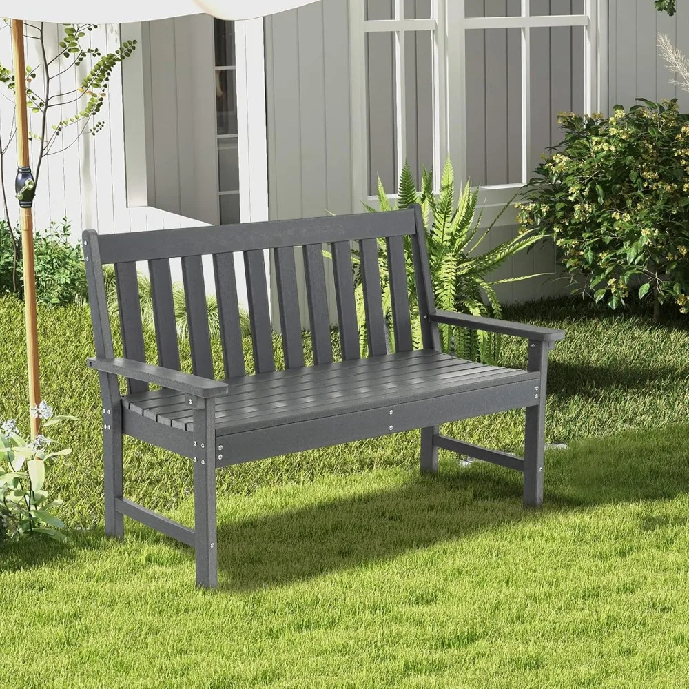 

Outdoor Bench, 52-Inch Outside Bench All-Weather HDPE Park Bench with Backrest and Armrests, 705 lbs Weight Capacity,