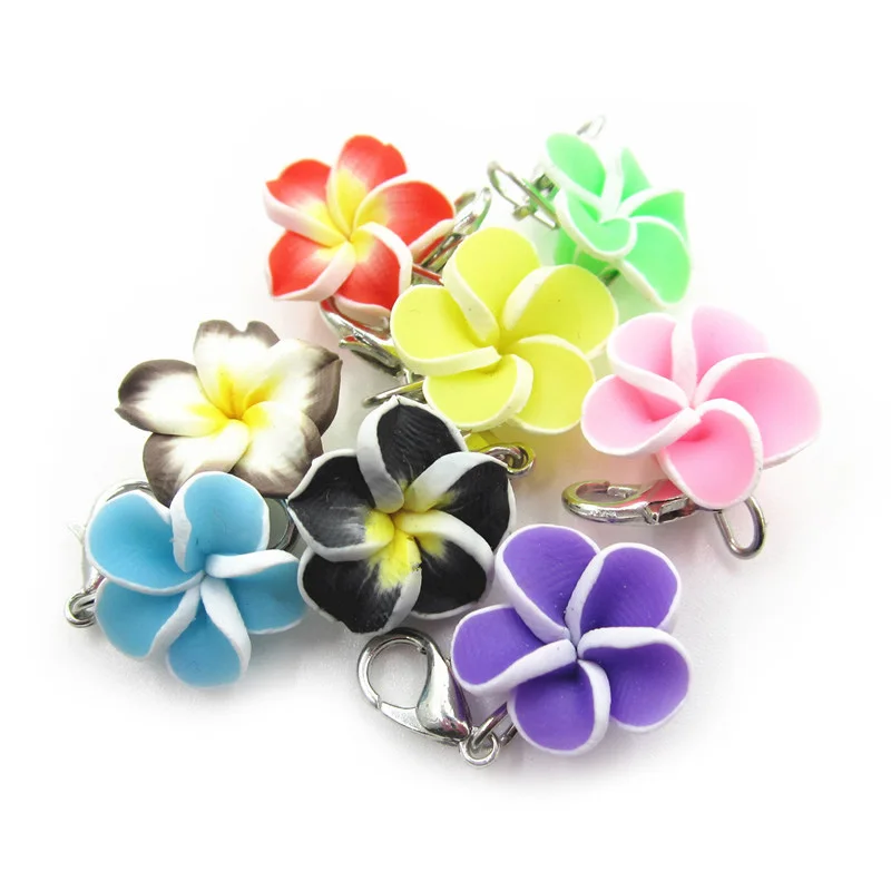 

Mix 8 Color 80pcs Polymer Clay Plumeria Rubra Flower Dangle Charms With Lobster Clasp Hanging Necklace Diy Jewelry