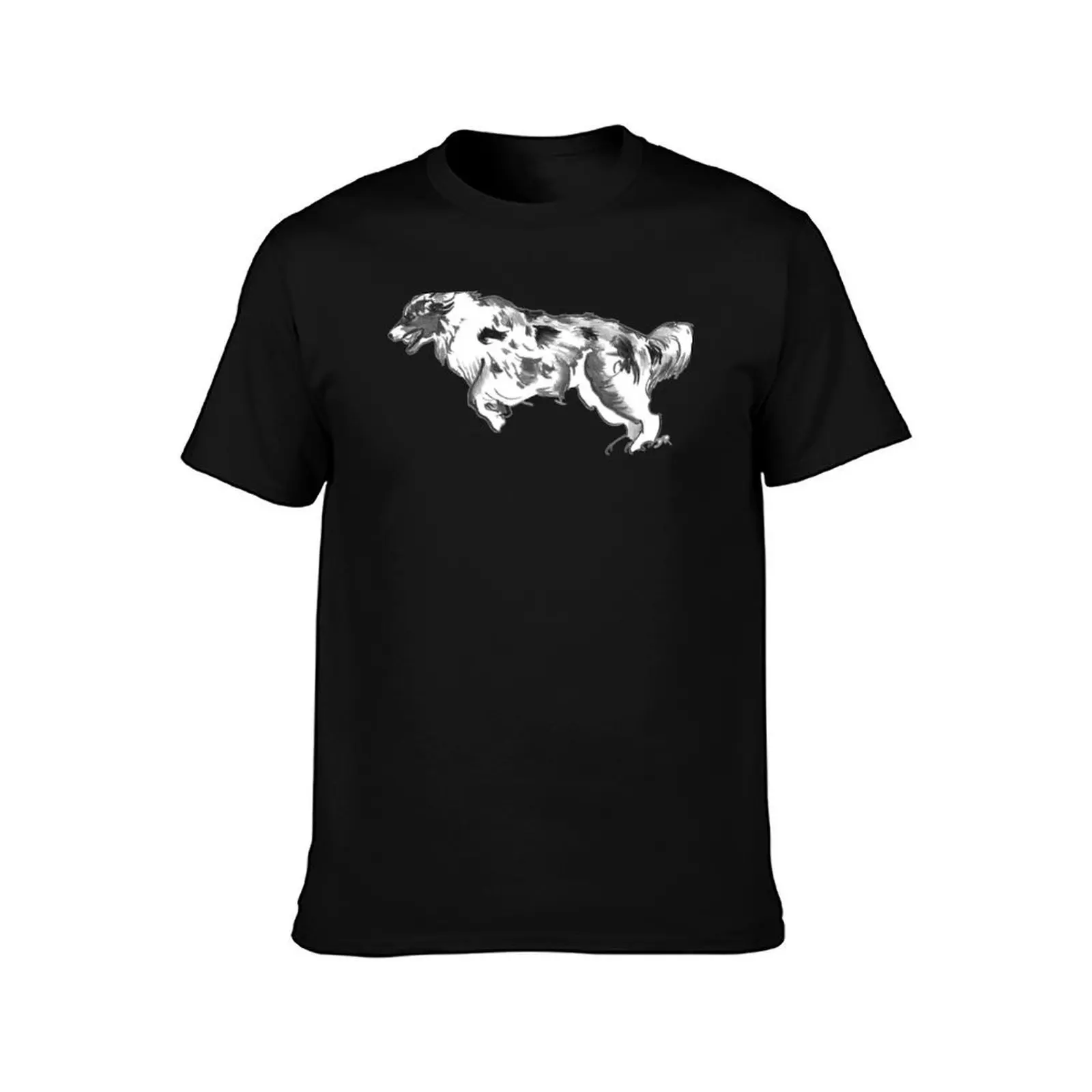 Australian Shepherd Drawing T-Shirt, Summer Casual Cotton Tee, Oversized Streetwear Tops, Vintage Graphic Print, 100% Cotton