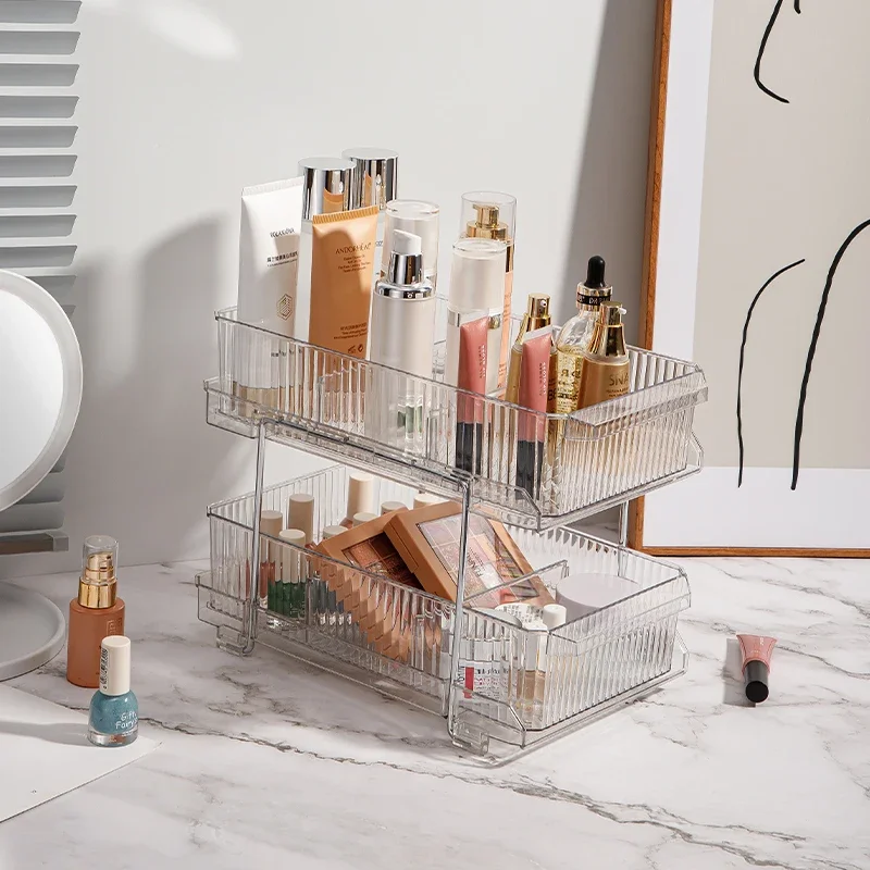 Cosmetic Storage Box Desktop Storage Rack Cosmetic Plastic Sorting Box Double Deck Bath Product Organizer  Makeup Organizer