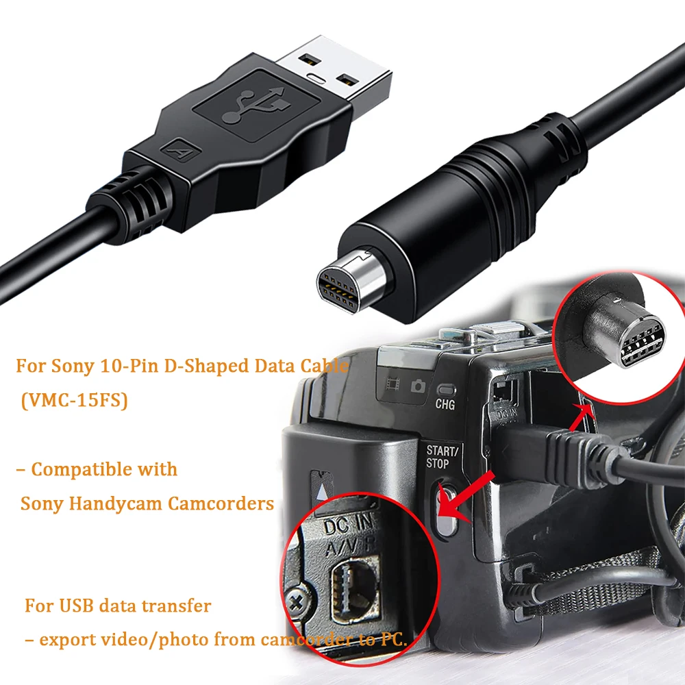 1.5m 5FT VMC-15FS 10pin to USB Data Sync Cable for Sony Digital