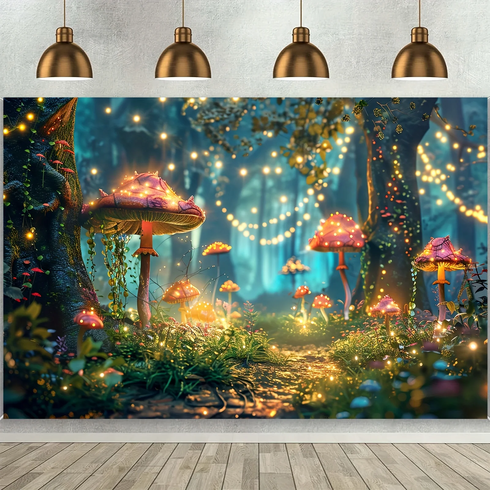 Fairy forest Glitter tree background, Magic Forest night photography birthday background, shower party photo shoot decoration