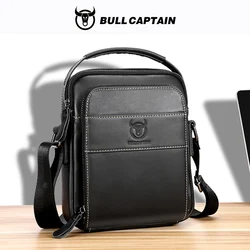 bullcaptain Cowhide Men's One Shoulder Oblique Span Small Bag Retro Style Vertical Square Wrap Head Layer Cowhide Men's Bag