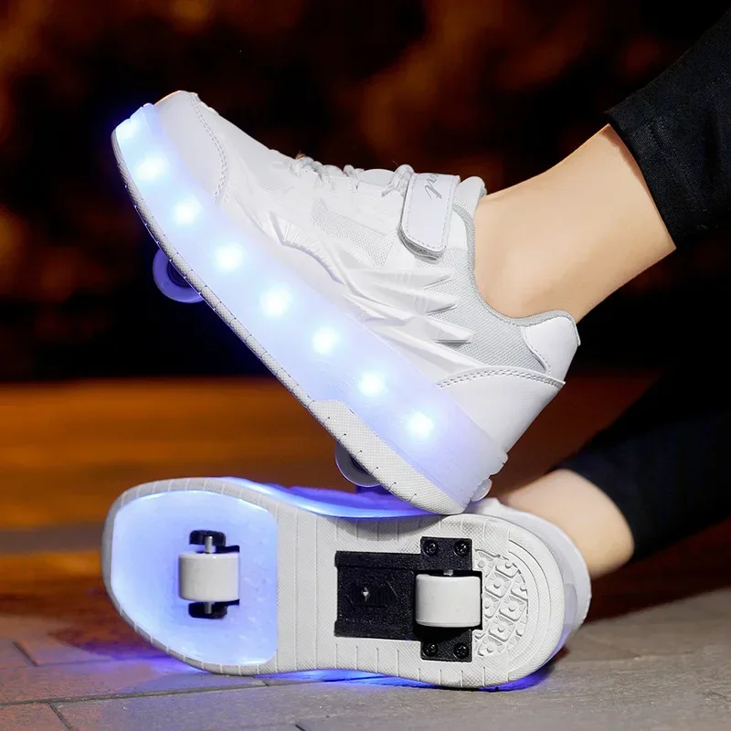 Boys Girls Sneakers Laces 2 Wheels Sneakers Christmas Birthday Kids Show Gift Kids Roller Skates LED Light