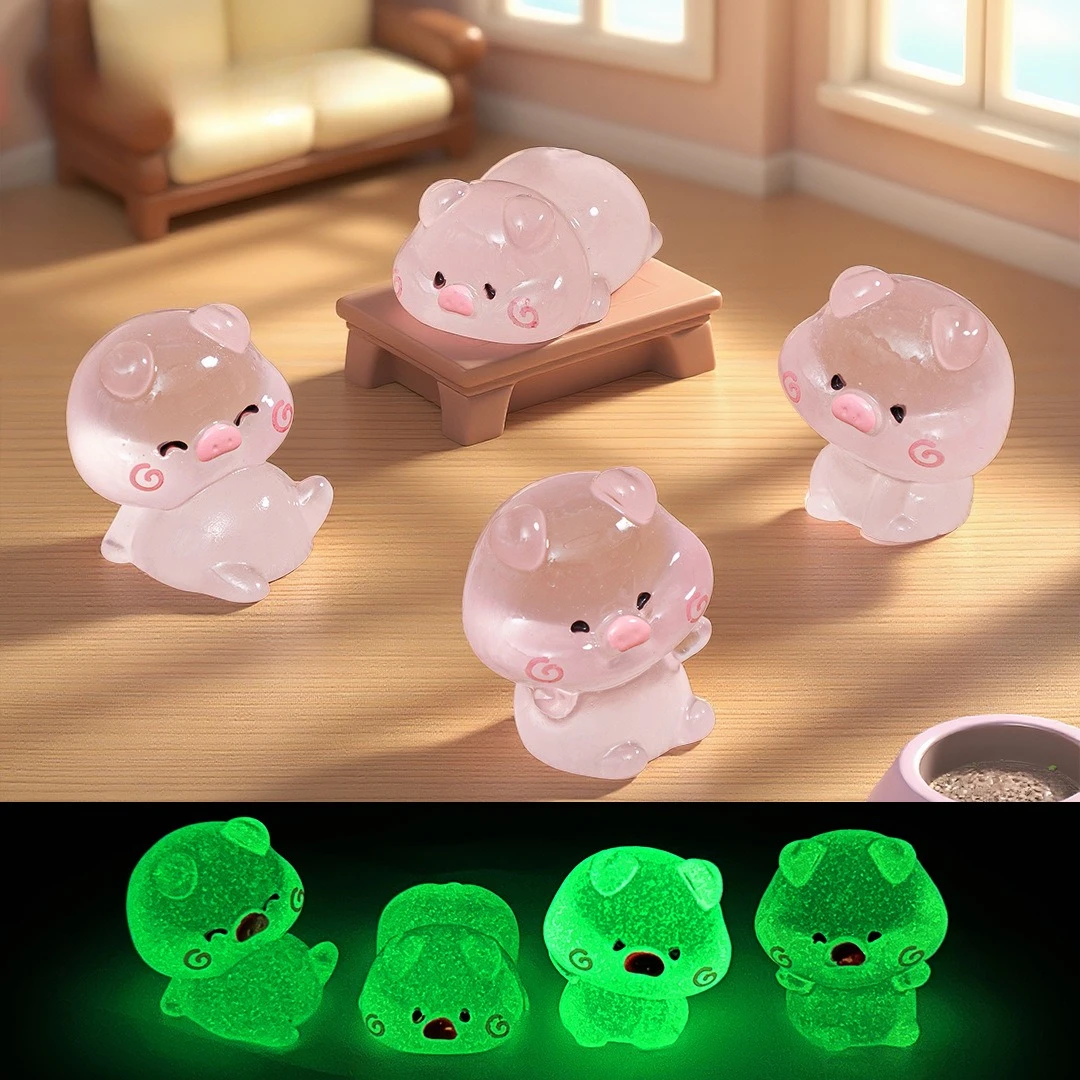 50/20 piezas Mini cerdo rosa que brilla por la noche Kawaii decoración del hogar luminoso lindo cerdito figuritas en miniatura decoración de escritorio accesorios DIY