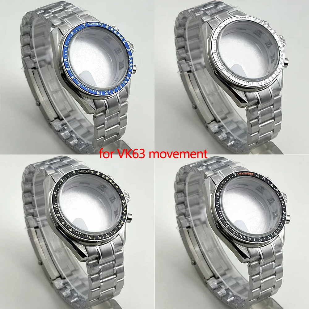 

Корпус из серебристой нержавеющей стали диаметром 39,7 мм с задней крышкой в форме полумесяца и ремешком, подходящим для механизма VK63 с безелем диаметром 38,3 мм.