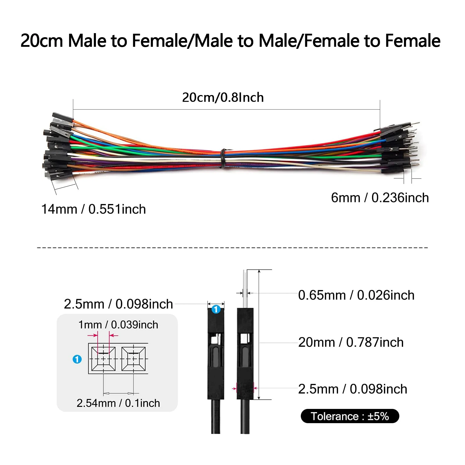 Dupontワイヤージャンパーケーブルキットforarduino、ブレッドボードケーブル、2.54mmピッチ、オスとメスのワイヤー、DIY、1ピンコネクタ、20個、50個、100個