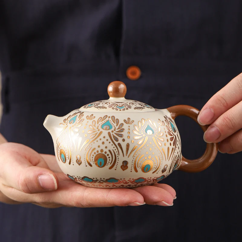 

Ru Kiln Dunhuang Style Western Style Teapot Household Tea Maker High-end Chinese Tea Maker Gift Box Set Drinking Utensils