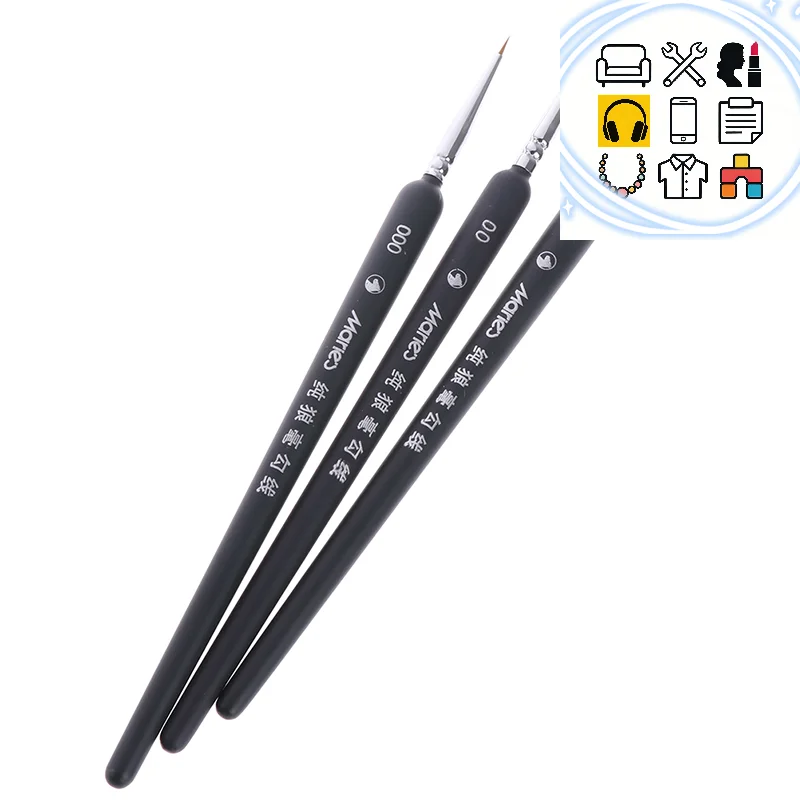 3pcs Brush 0/ 00/ 000 Wolf Hair Brushes Set for Detail Art Painting Miniature Acrylic Watercolor Oil Gouache Paint Brush Pen