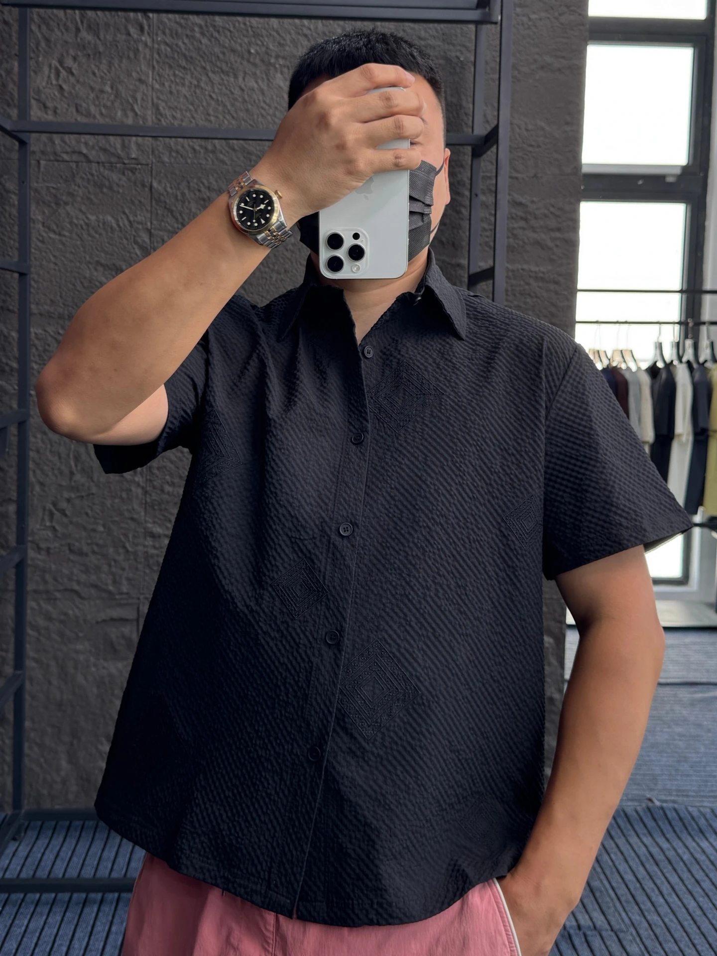

Svip Summer Casual Loose Short Sleeve Shirt Men's Breathable Comfortable Bubble Fabric Embroidery Cool Feeling Ultralight UV ...