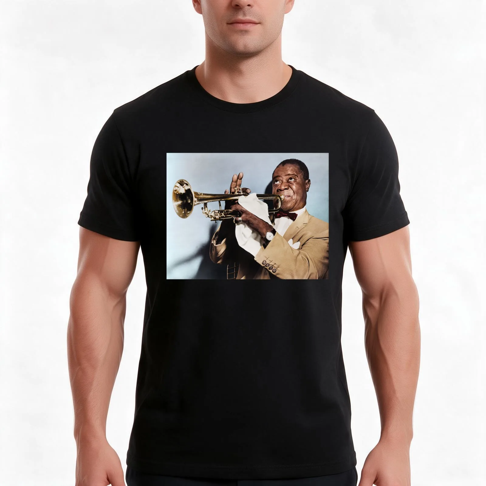 Louis Armstrong, 1953 colorized T-Shirt, Summer Casual Cotton Tee, Oversized Streetwear Tops, Vintage Graphic Print, 100% Cotton