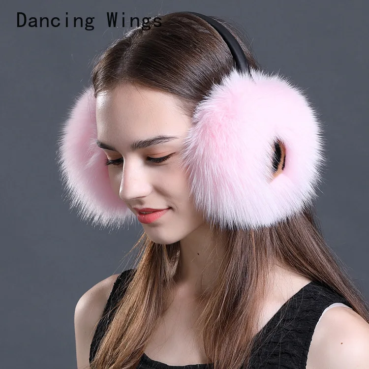 Winter Women Warm Real Fox Fur Earmuffs Girl\'s Earlap Ultra Large Ladies Plush Earmuff Luxury Ladies Fox Fur Earmuffs