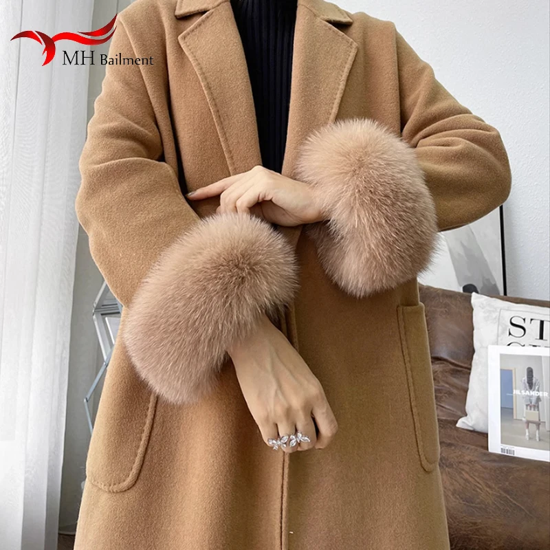 Winter Natural 100% Real Fox Fur Cuffs For Women Warm Furry Wrist Arm Fashion Coat Sleeves Fur Wristband Glove Accessories