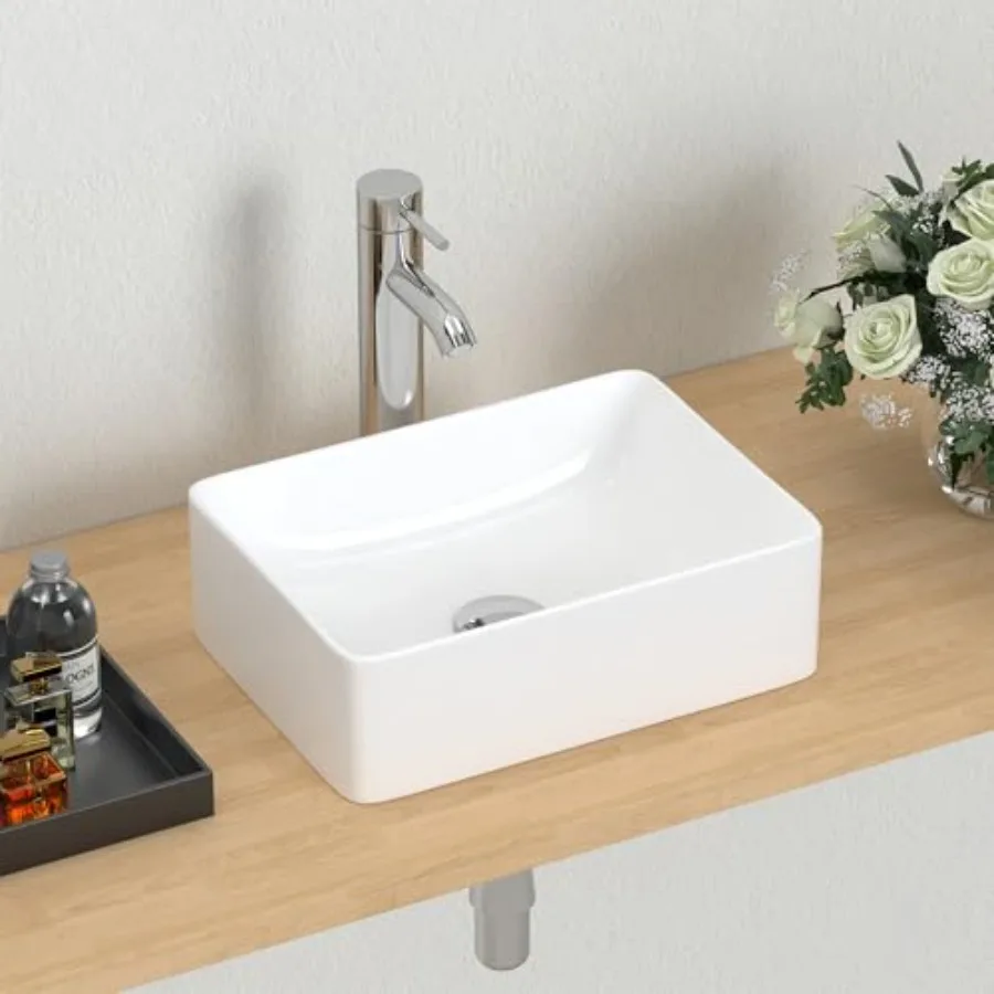 

14.5'' x 10.6'' Small Vessel Sink Bathroom Above Counter Porcelain Ceramic Rectangular Sink Bowl Small Vanity Sink Lavatory Was