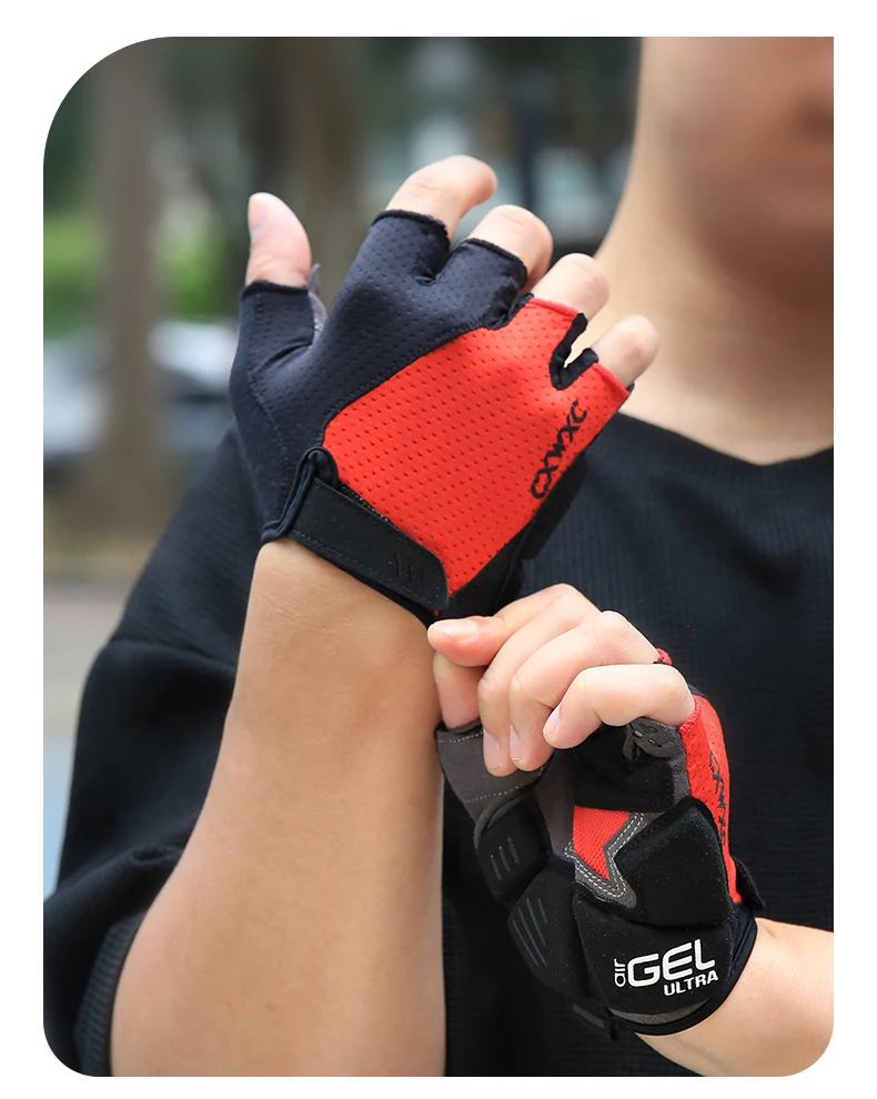 CXWXC MTB Fahrrad-Radfahrhandschuhe mit halben Fingern, 6 mm dickes Handflächenpolster, stoßfest und rutschfest, Stretch-Gewebe, GEL-Fahrrad-Kurzhandschuhe – Detail 18