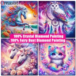 5D Fairy Dust Diamond Painting Full Crystal Mosaic Animal Horse Owl Diamond Embroidery Cat Picture Rhinestone Home Decor Gift