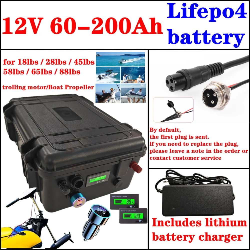 Lifepo4 12V 60Ah 80Ah 100Ah 120Ah 150Ah 200Ah Lithium Battery For 18lbs-88lbs Thruster Boat Propeller Yachts Outdoor Camping