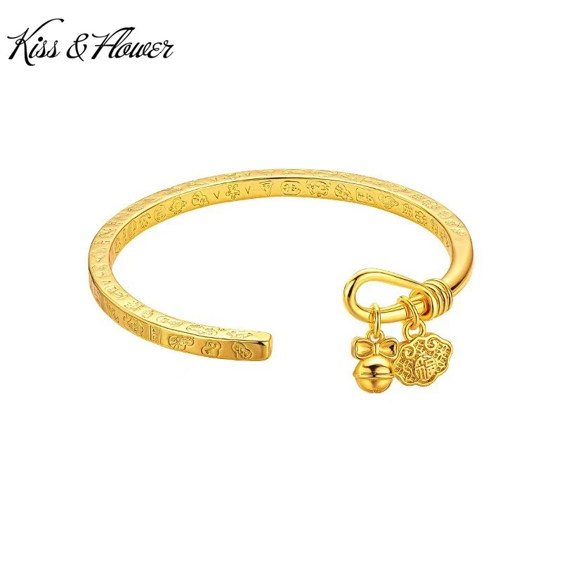 

KISS&FLOWER Gold Vintage Fu Lock Bracelets Bangles For Women Wedding Party Birthday Christmas Bride Mother Girl Lady Gift BR354