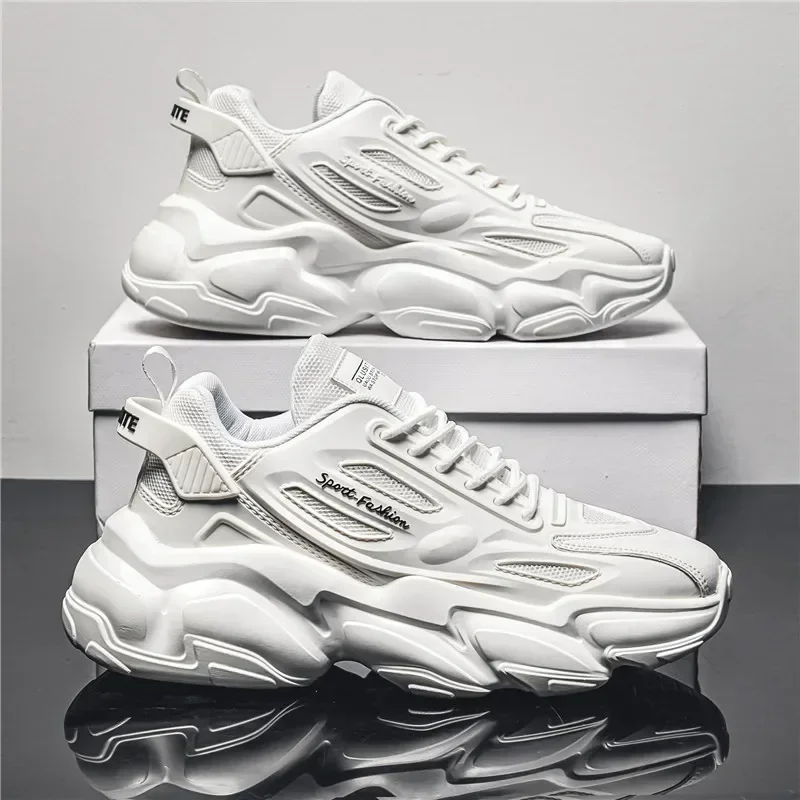 

Men's Sports Shoes Solid-color Simple Design Thick-soled Height-increasing Wear-resistant Anti-slip Lace-up Running Shoes