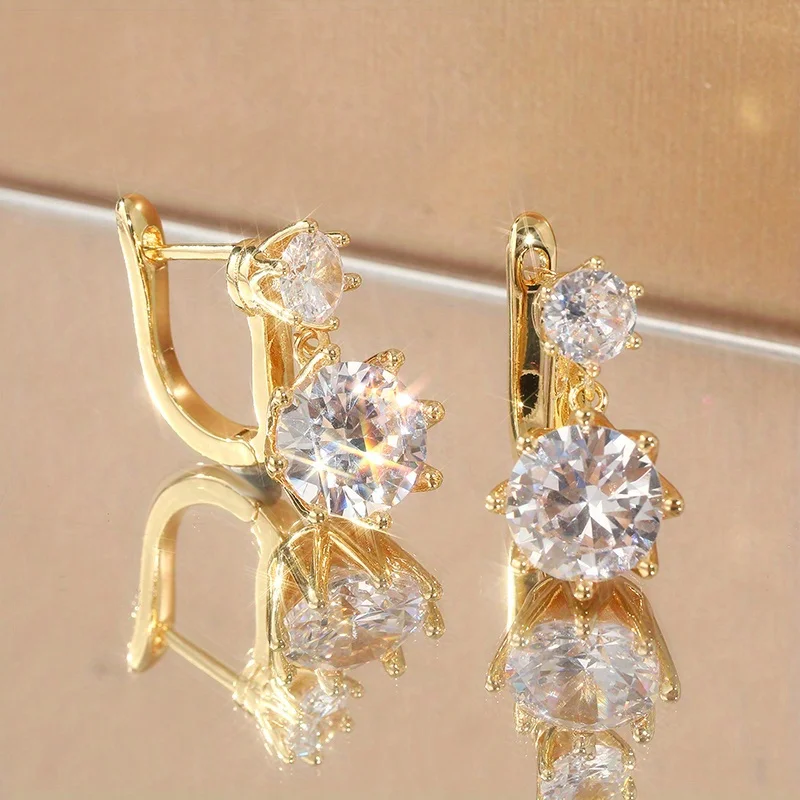    Einzigartiges Design, Inlay-Ohrringe mit synthetischem Zirkon, goldfarben, baumelnde Creolen, Geschenk, Party, Hochzeit, Schmuck, Damen-Accessoires