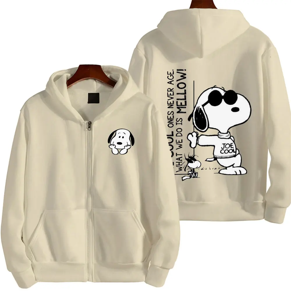 Snoopy White Cartoon Anime Men Zipper Hoodie Spring Autumn Fashion Women Sweatshirt 2024 New Korean Style Couple Jacket Coat