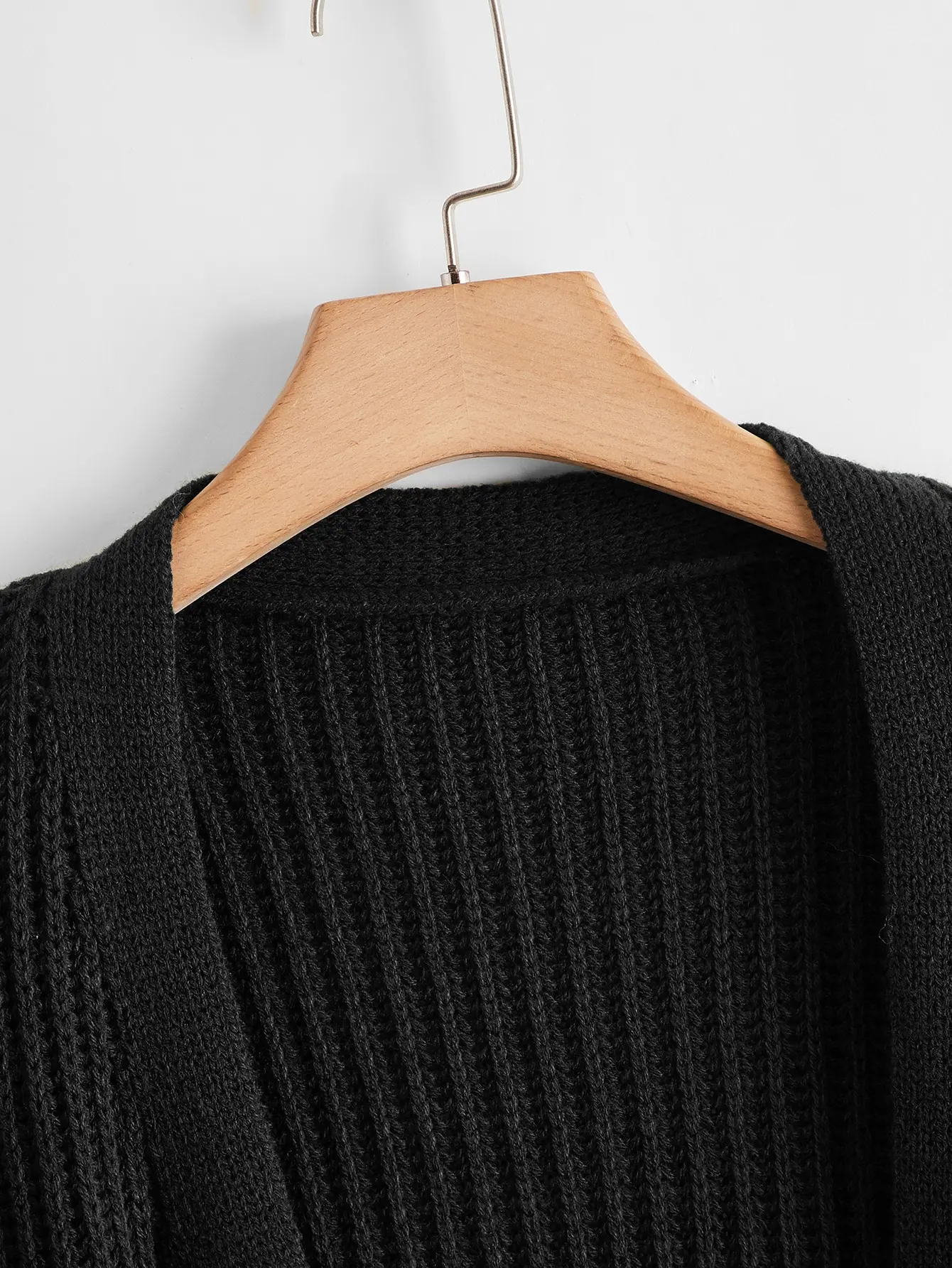 Dames los casual ribgebreid vest met lange mouwen en zakken, zwart, veelzijdig dagelijks gebruik,