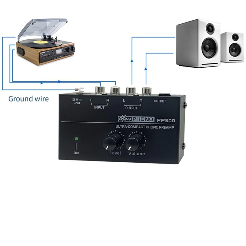 【CLEARANCE】PP500 Pemutar Rekaman Preamplifier Vinyl Turntable Amplifier Preamplifier Turntable Volume Control Amplifier UK Plug