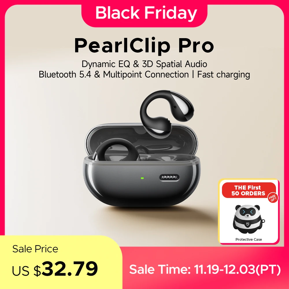 SoundPEATS PearlClip Pro Wireless Earphones Bluetooth 5.4 Opean-Ear Earbuds With AI ENC Clear Call, Multipoint Connection, IPX5