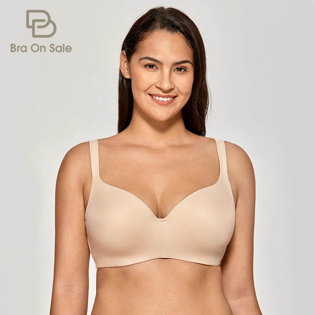 Plus Size Seemless Balconette Bra Full-Coverage Big Size Underwire Support Slightly Padded Beige Black White 34-44 B C D DD E F