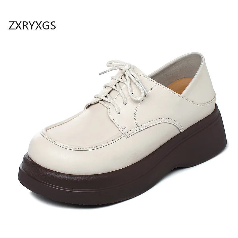 

ZXRYXGS Top Cowhide Platform Wedges Heightening Shoes Woman High Heels 2024 Large Size Small Size 33-43 Women Leather Shoes Tide