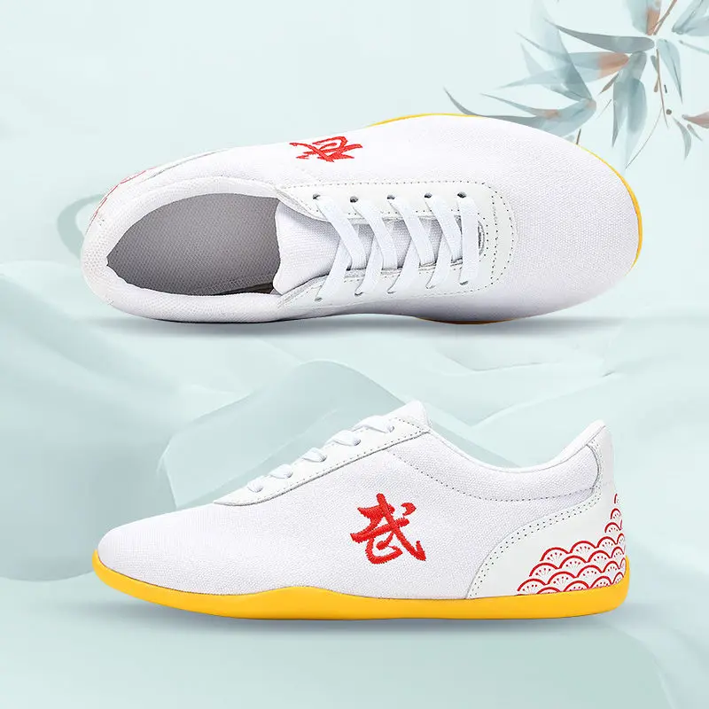 Children Men Women Sport Martial Arts Kung Fu Shoes Lace Up Canvas TaiChi Sneakers White Black Blue Ladies Wushu Sneakers Rubber